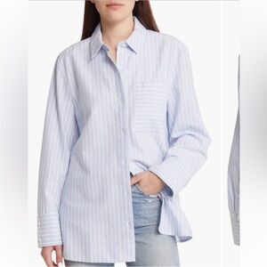 Treasure & Bone Blue and White Striped Oversized Button-Up Shirt